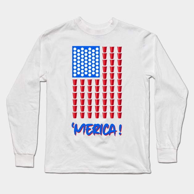 Pong Beer American Flag T shirt 4th of July Men Women Merica USA T-Shirt Long Sleeve T-Shirt by Pannolinno